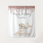 Roze Gouden Eenhoorn Verjaardag Achtergrond Fotoho Wandkleed (Voorkant)