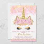 Roze Gouden Eenhoorn Verjaardagsfeest Kaart (Voorkant)