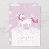 Roze Gouden Eenhoorn Verjaardagsfeest Uitnodigen M Kaart (Voorkant / Achterkant)