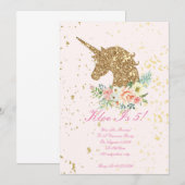 Roze Gouden Eenhoorn verjaardagsuitnodiging Save The Date (Voorkant / Achterkant)