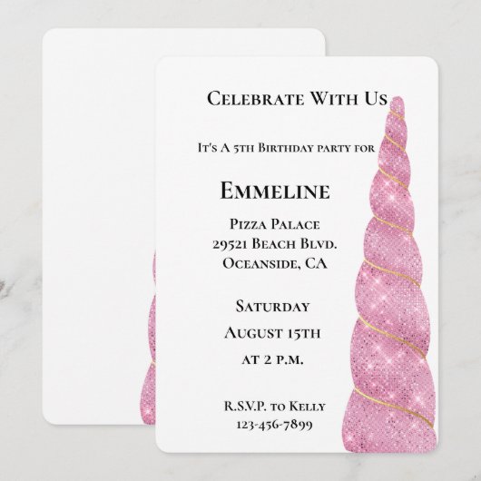 Roze gouden eenhoorn witte verjaardag kaart (Voorkant / Achterkant)