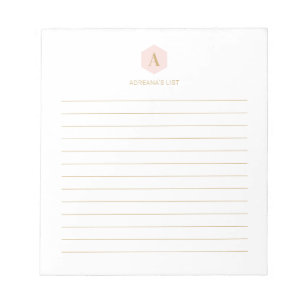 Roze & Gouden Eenvoudig Modern Monogram Persoonlij Notitieblok