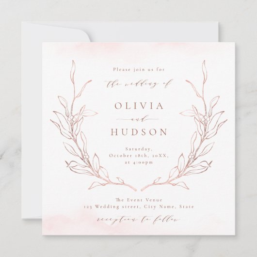 Roze gouden eenvoudige botanische krans rustige tr kaart (Voorkant)