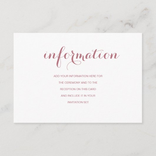 Roze Gouden Eenvoudige Moderne Trouw Informatie Informatiekaartje (Voorkant)