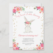 Roze gouden eerste verjaardag konijnenuitnodiging kaart (Voorkant)