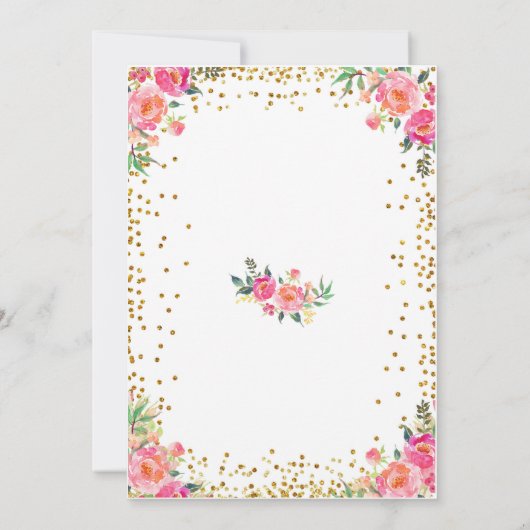 Roze gouden eerste verjaardag konijnenuitnodiging kaart (Achterkant)