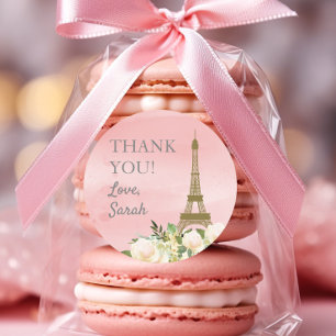 Roze Gouden Eiffeltoren Verjaardag Bedankt Ronde Sticker