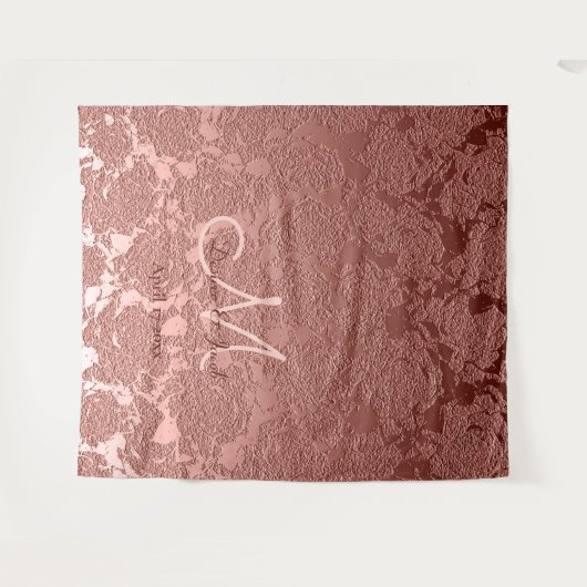 Roze Gouden Elegant Monogram Huwelijksfotocabine Wandkleed (Voorkant (horizontaal))