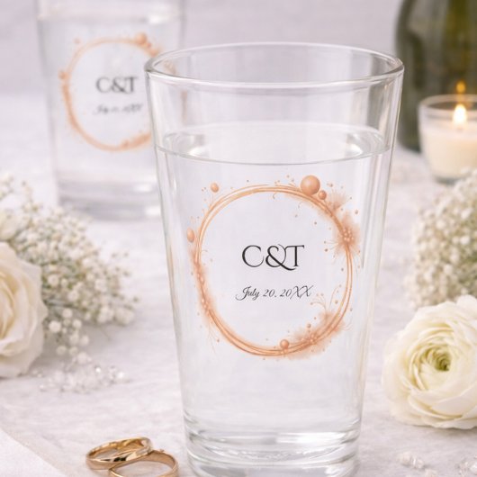 Roze Gouden Elegant Trouwkoppel Monogram Glas