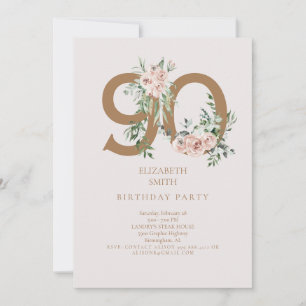 Roze & Gouden Elegante 90ste Verjaardagsfeest Uitn Kaart