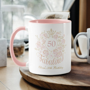 Roze & Gouden Elegante Bloemige 50 & Fantastische Mok