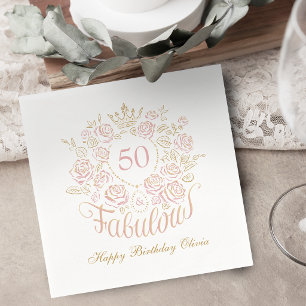 Roze & Gouden Elegante Bloemige 50 & Fantastische Servet