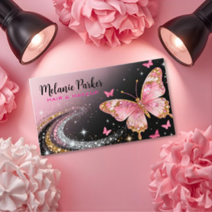 Roze Gouden Elegante Glitter Vlinder Visitekaartje
