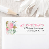 Roze gouden elegante groene bloemenkleurige waterv etiket (Insitu)