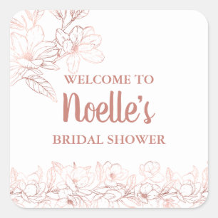 Roze Gouden Elegante Magnolia Bloemen, Bruidsdouch Vierkante Sticker