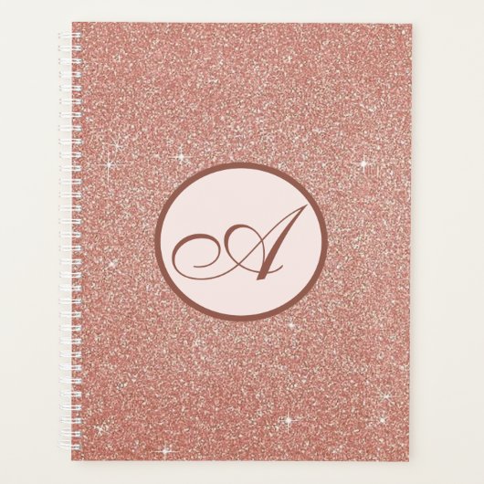 Roze Gouden Elegante Planner met Monogram (Voorkant)