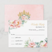 Roze & Gouden Elegante Quinceañera RSVP-kaart Kaart (Voorkant / Achterkant)