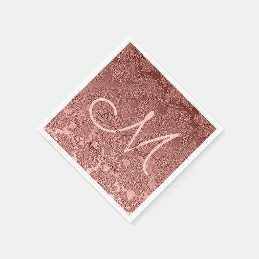Roze Gouden Elegante Trouwreceptie Monogram Servet (Hoek)