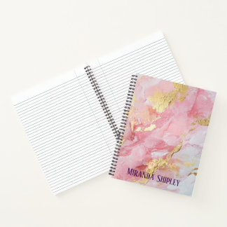 Roze & Gouden Elegante Verf Paarse Naam Notitieboek