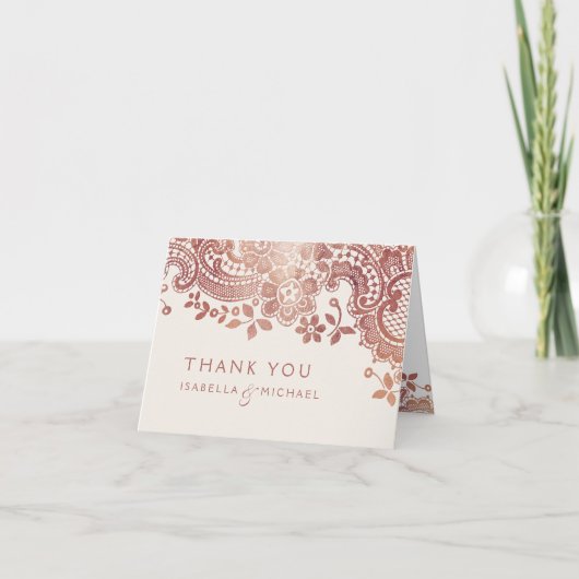 Roze gouden elegante vintage kant trouw bedankt (Voorkant)