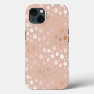 Roze-gouden en beige stippenpatroon iPhone 13 hoesje