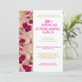 roze, gouden en bloemige fondsenwervingsgala kaart (Staand voorkant)