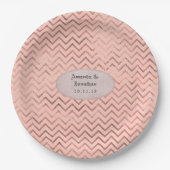 Roze Gouden en Blush Folie Chevron Trouw Papieren Bordje (Voorkant)