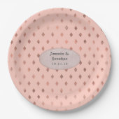 Roze Gouden en Blush Folie Diamant Patroon Bruilof Papieren Bordje (Voorkant)