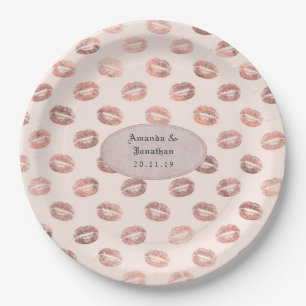 Roze Gouden en Blush Folie Lippen Bruiloft Papieren Bordje