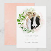 Roze Gouden en Blush Geometrische Groene Bloemen B Bedankkaart (Voorkant / Achterkant)