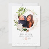 Roze Gouden en Blush Geometrische Groene Bloemen B Save The Date (Voorkant)