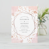 Roze Gouden en Blush Geometrische Trouw Uitnodigin Kaart (Staand voorkant)
