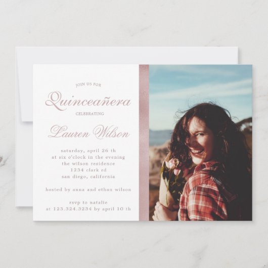 Roze Gouden en glinsterende Quinceanera Foto Uitno Kaart (Voorkant)