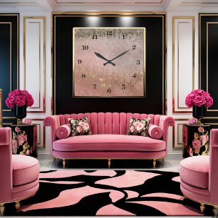 Roze, gouden en grijze waterverf schilderij vierkante klok