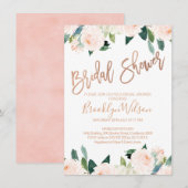 Roze Gouden En Roze Bloemige Bruidsdouche Uitnodig Kaart (Voorkant / Achterkant)