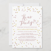 Roze gouden en witte Confetti Hens Party Invitatio Kaart (Voorkant)