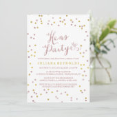 Roze gouden en witte Confetti Hens Party Invitatio Kaart (Staand voorkant)