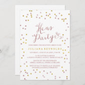 Roze gouden en witte Confetti Hens Party Invitatio Kaart (Voorkant / Achterkant)