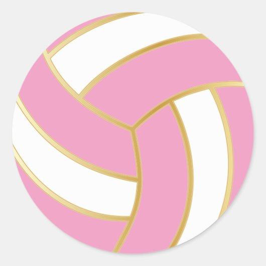 Roze, gouden en witte volleybal ronde sticker (Voorkant)
