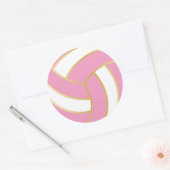 Roze, gouden en witte volleybal ronde sticker (Envelop)