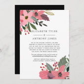 Roze, Gouden en Zwarte Bloemen Verminderde Bruilof Aankondiging (Voorkant / Achterkant)