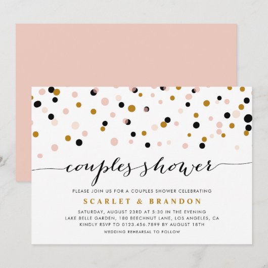 Roze, gouden en zwarte Confetti-Stippen — Couples Kaart (Voorkant / Achterkant)