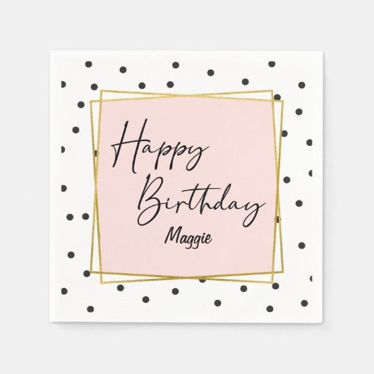 Roze gouden en zwarte Confetti Stippen Verjaardag  Servet (Voorkant)