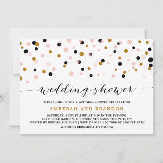 Roze, gouden en zwarte Confetti Stippen Weddenscha Kaart (Voorkant)