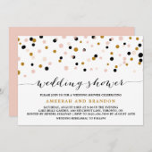 Roze, gouden en zwarte Confetti Stippen Weddenscha Kaart (Voorkant / Achterkant)