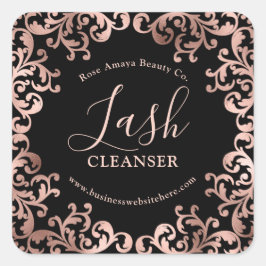 Roze Gouden En Zwarte Elegante Frame Wimperreinigi Vierkante Sticker