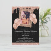 Roze Gouden en Zwarte Glitter Druppel Fotolijst Kaart (Staand voorkant)