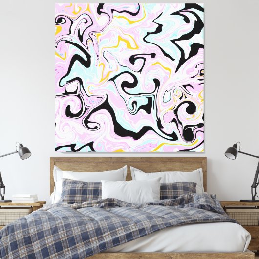 Roze, gouden en zwarte zwellen Vloeiende tekenmarm Canvas Afdruk (Insitu (Slaapkamer))