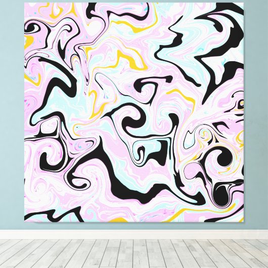 Roze, gouden en zwarte zwellen Vloeiende tekenmarm Canvas Afdruk (Insitu (Houten vloer))