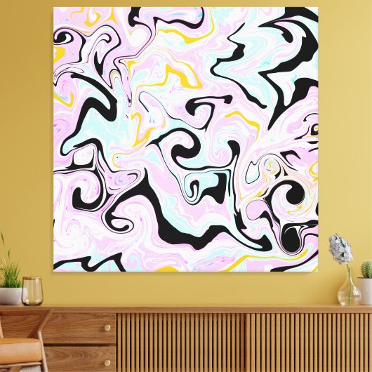 Roze, gouden en zwarte zwellen Vloeiende tekenmarm Canvas Afdruk (Insitu (Woonkamer))
